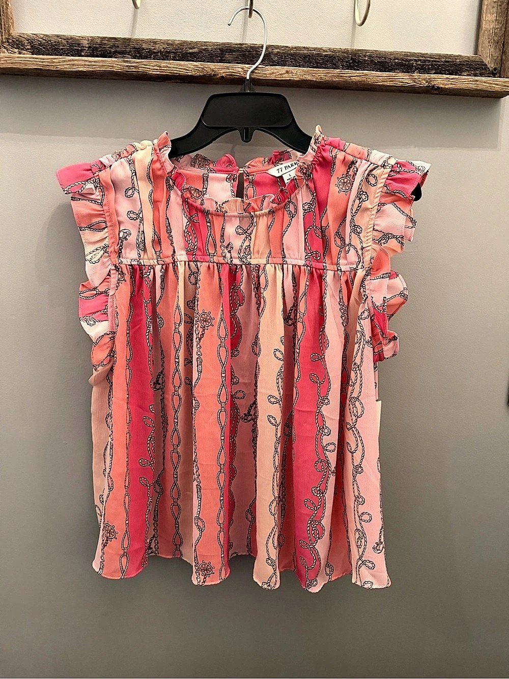 77 PARK Pink Printed Ruffle Blouse Size Large NWT